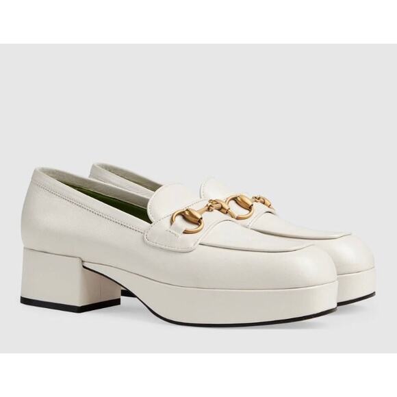 Gucci Houdan Horsebit Leather Platform Loafers in White - Picture 1 of 16